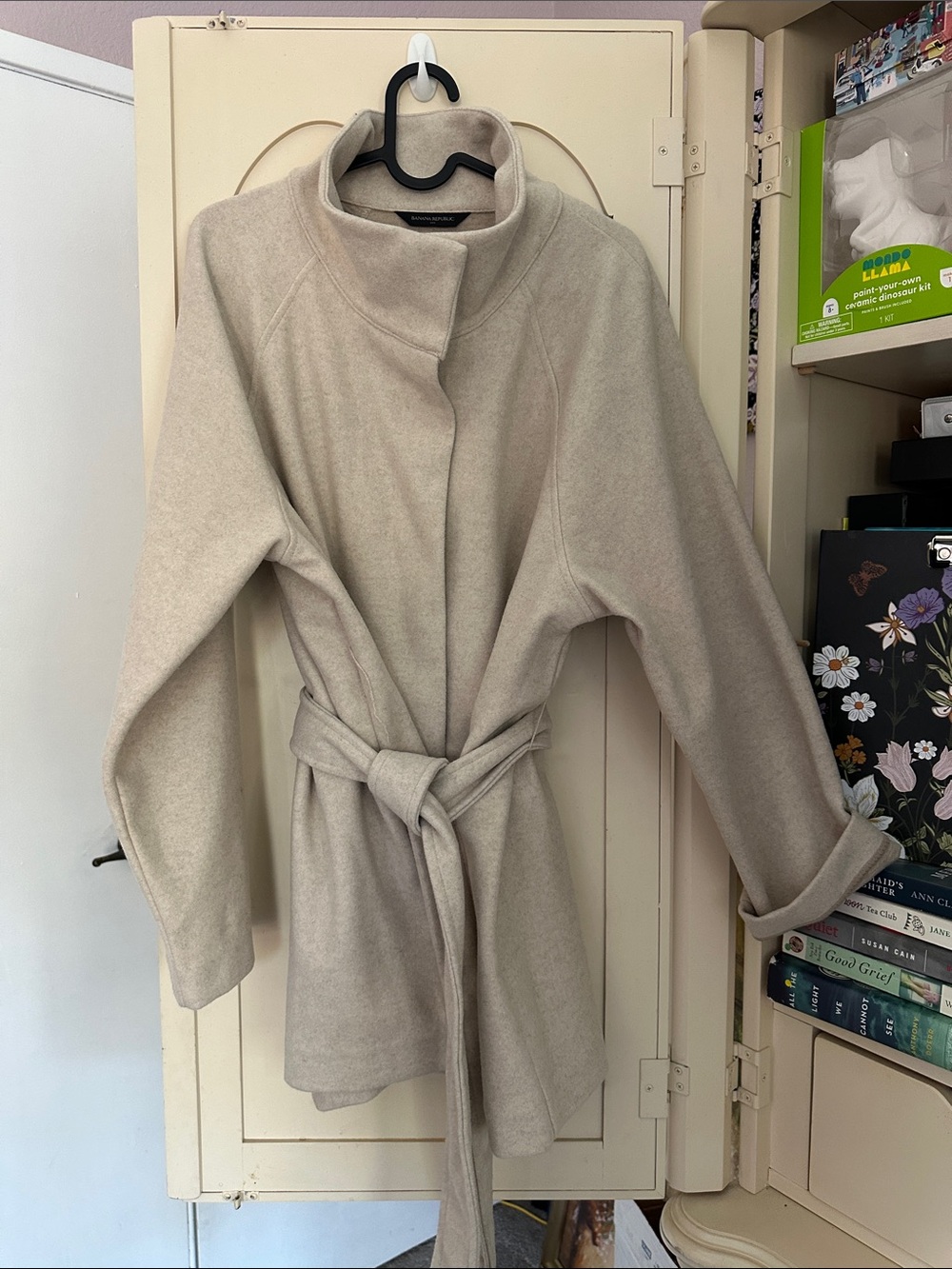 Banana Republic Cream Belted Warm-Blend Sweater Coat